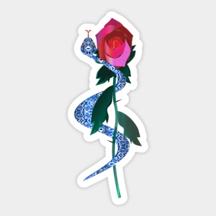 Blue Silver Serpent with Red Rose Sticker